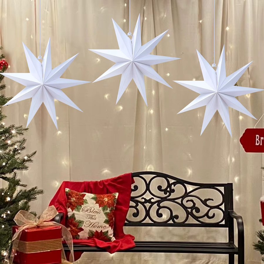 PATIMATE 3er-Set Weihnachtsbaum Stern Anhänger aus Papier in Schwarz und Weiß zur Dekoration für Weihnachten und Silvester - Bild 2