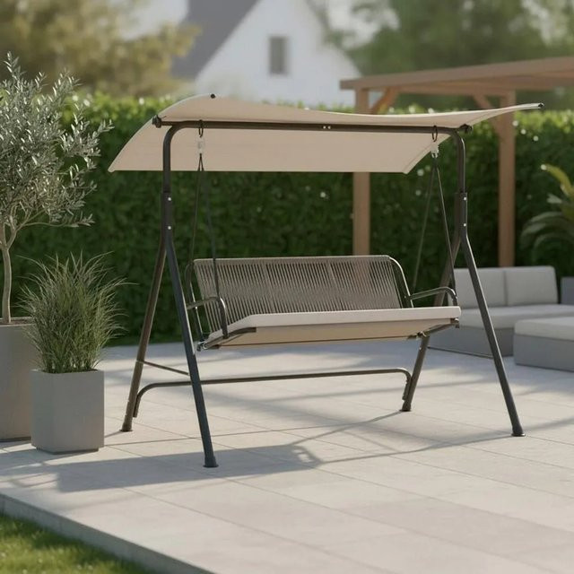 Bessagi Garden Hollywoodschaukel Savanna in Hellgrau mit Sonnendach aus Metall und Outdoorstoff - Bild 1
