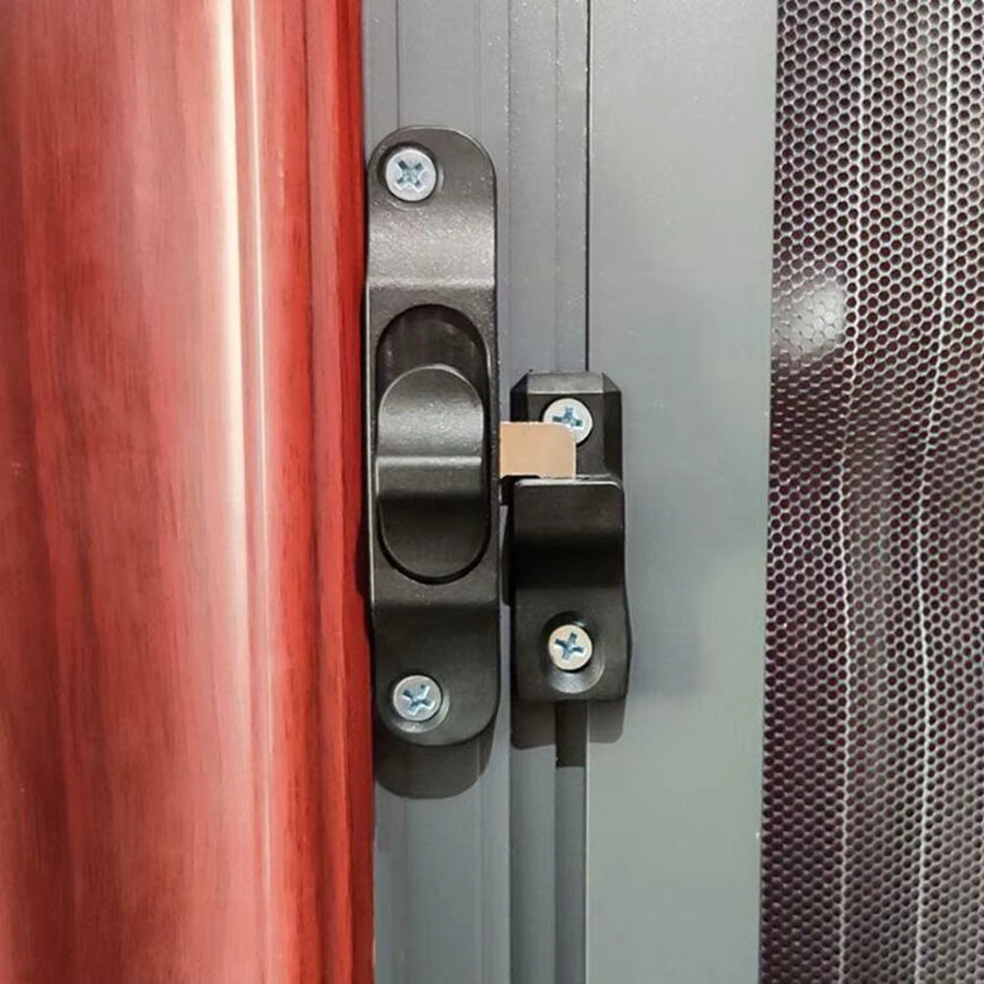 Anti-Diebstahl Fenster- und Türschloss aus Aluminiumlegierung und Kunststoff in Schwarz mit Push-Pull Falttür-Mechanismus für Schiebefenster und Insektenschutzgitter - Bild 4