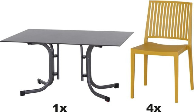 Siena Garden Gartenmöbel Set Lane 5-teilig mit 4 Stühlen und 1 Tisch in Mustard Yellow - Bild 1