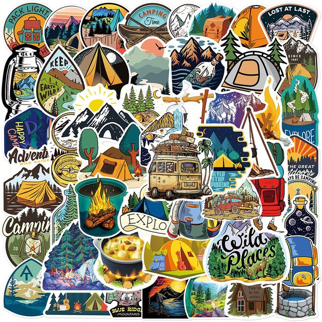 Rspctou Wasserdichte Outdoor Camping Landschaft Cartoon Aufkleber Set in Multicolor für Motorrad, Laptop und Gepäck - Bild 1