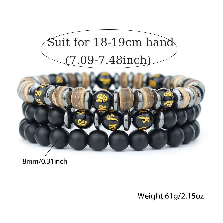 diffone Armband-Set, 8 mm Natursteinperlen, Schwarz, Herren - Bild 2