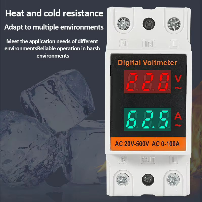 TELEHILL LCD Dual Digital Din Rail Strommessgerät AC Voltmeter Amperemeter Energie Meter in Weiß (AC 60-500V, AC 0-99,9A) - Bild 3