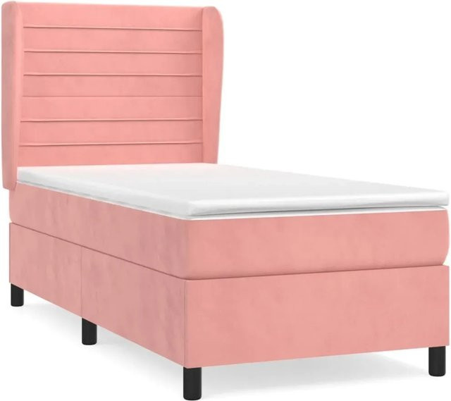 vidaXL Boxspringbett Hybrid mit Matratze und Kopfteil in Rosa, Samt, B/T/H: 90 x 190 x 118 cm - Bild 1