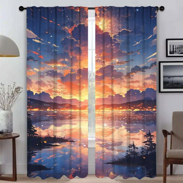 Sky and Ocean Moskitonetze als dekorative Innenvorhänge für Wohnzimmer und Küche, Mehrfarbig, B: 50 cm, H: 70 cm, 2 Stück - Bild 1