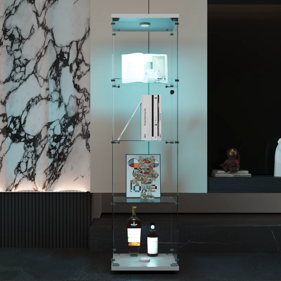 Anajqaqia 4-stufige Glas-Vitrine in Weiß, abschließbare und staubdichte Vertikalvitrine mit gehärteten Glaspaneelen, freistehendes Aufbewahrungsregal für Sammlerstücke und Wohnzimmerdekoration - Bild 4