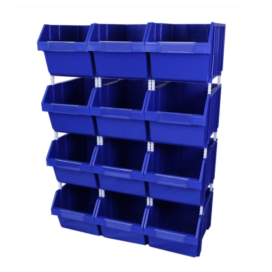 MonsterShop 12er Set Lagerkästen aus Kunststoff in Blau, stapelbar mit Etikettenhalter, B/T/H: 42,5 x 26,0 x 12,0 cm - Bild 2