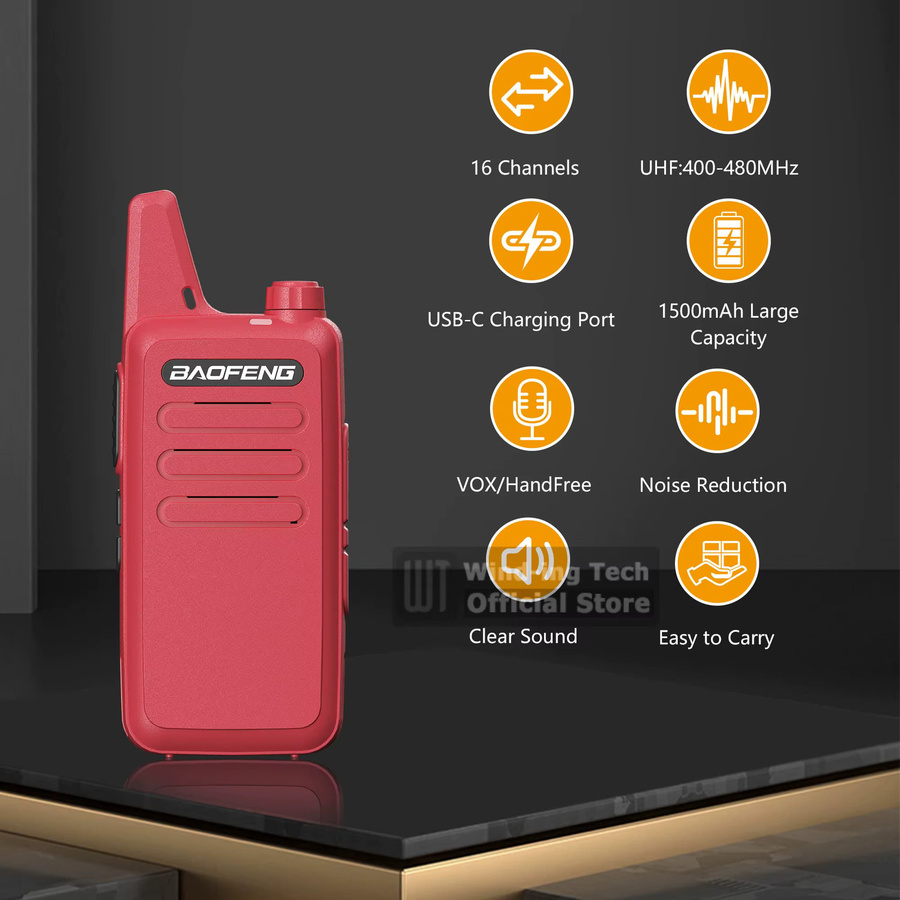 Baofeng BF-T20D Mini Walkie Talkie Set mit AI Noise Reduction und Typ-C, 2er Pack, Rot und Schwarz - Bild 4
