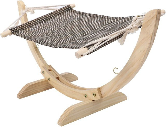 OutsideWorld Holz-Katzenhängematte aus Kiefernholz in Grau mit Stoffnetz - Bild 1