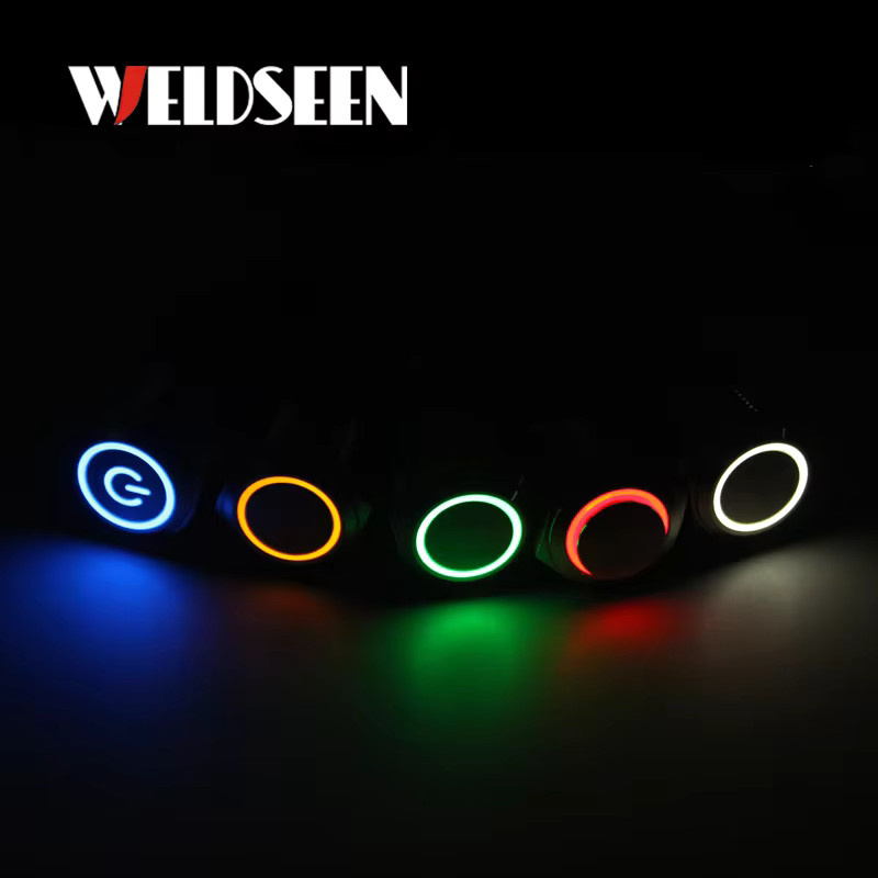 WELDSEEN Metall-Druckknopfschalter mit LED-Leuchte, rund, silber, momentan einrastend - Bild 3