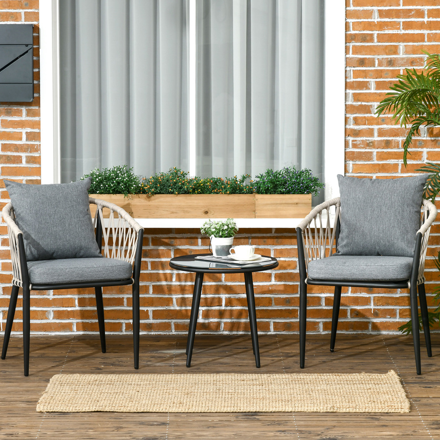 Outsunny Bistroset Gartenmöbel Set aus Stahl mit Hartglas in Grau B: 60 cm, T: 57 cm, H: 75 cm - Bild 2