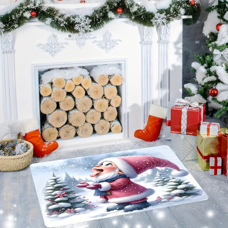 Rutschfeste VIKAMA Bodenmatte mit rosa Cartoon-Weihnachtsmann und Schneeszene für deine Heimdekoration - Bild 3