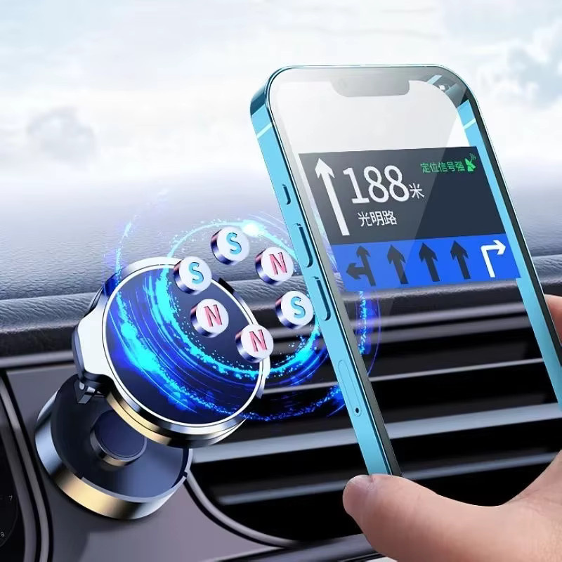 Magnetischer Handyständer in Schwarz mit 720 Grad Rotation und faltbarer runder Halterung für universelle Smartphones zur Autohalterung - Bild 2