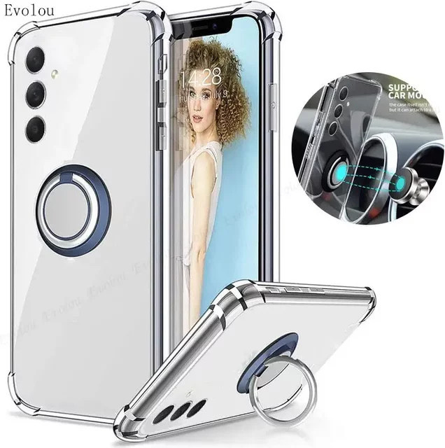Stoßfeste Silikon-Schutzhülle mit Magnetring für Samsung Galaxy S25 Ultra Plus, S25, S25+, transparent - Bild 1