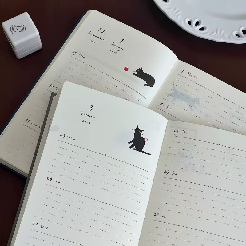 Japanischer Wochenplaner 2026 mit Kätzchen- und Welpen-Design, ästhetisches B6-Notizbuch für Journaling und Schule - Bild 3