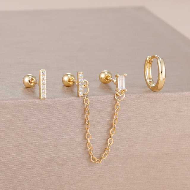 Yuedane Ohrring-Set, Edelstahl, Gold, Zirkonia, Damen - Bild 1
