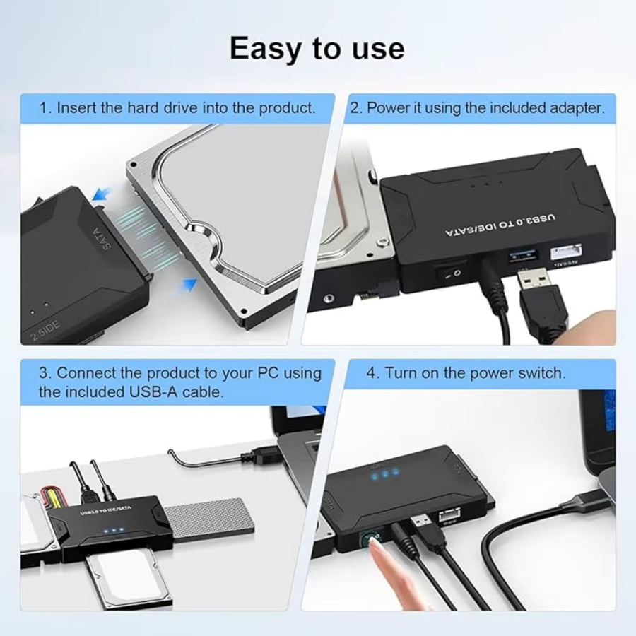 Congdi IDE SATA USB 3.0 Externer Festplattenadapter für 2,5 und 3,5 Zoll HDD SSD in Schwarz - Bild 5