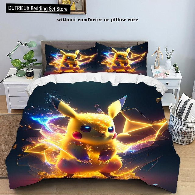 Pokemon Anime Bettwäsche Set Pikachu Gelb, 3-teilige Kollektion aus Mikrofaser, Breite: 135 cm, Länge: 200 cm - Bild 1