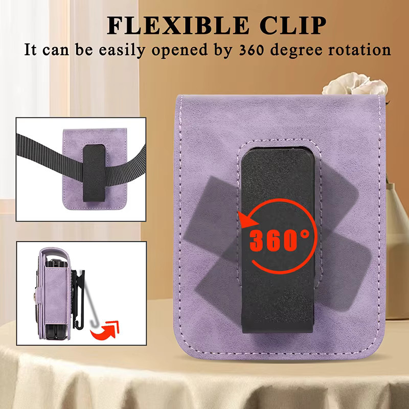 Samsung Galaxy Z Flip 5 Magnetische Brieftasche aus PU-Leder mit Gürtelclip und gehärtetem Schutzfilm in Braun oder Lila - Bild 5