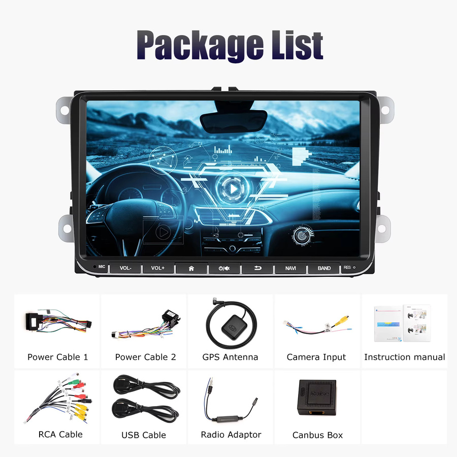 ESSGOO Android 15 Autoradio mit GPS für VW Volkswagen Skoda Octavia Golf 5 6 Touran Passat B6 Polo Jetta, 2Din Multimedia-Player, Schwarz, 9.0 Zoll - Bild 6