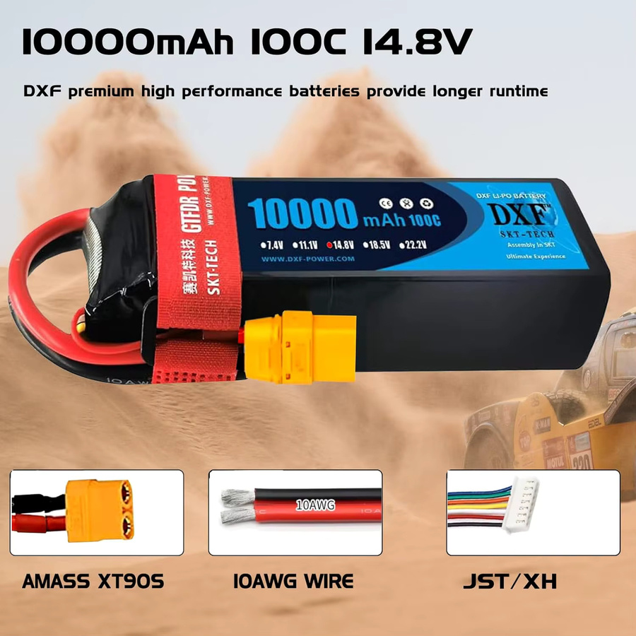 DXF LiPo 4S Akku 10000mAh 14,8V 100C mit XT90, EC5 und XT90S Anschlüssen in Schwarz für RC Modelle - Bild 2