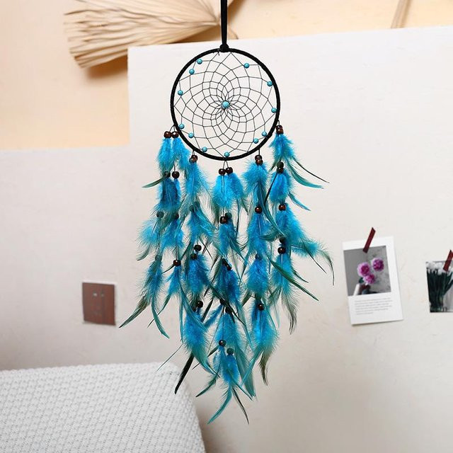 Yiran Furniture Nordischer Traumfänger Wanddekoration mit Quaste in Blau, Durchmesser: 16 cm - Bild 1