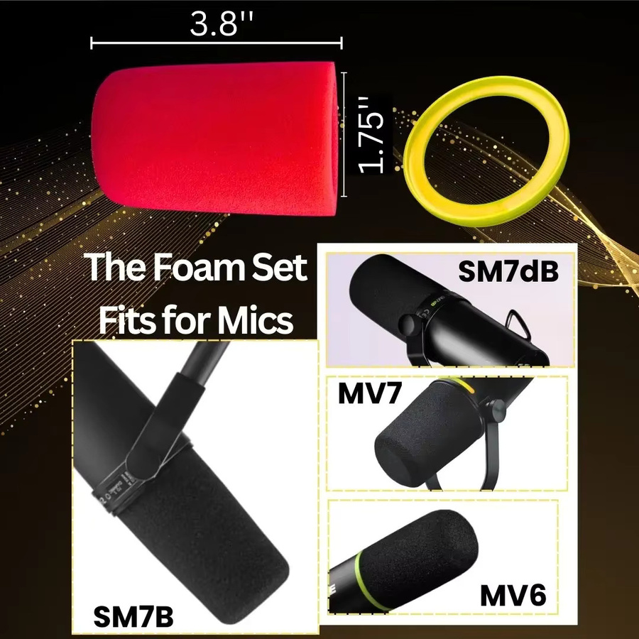 Okrinos Windschutz für Shure SM7B und SM7dB, Mikrofon-Popfilter-Abdeckung mit Ring als Schaumstoffüberzug zur Geräuschreduzierung in Rot oder Lila - Bild 4