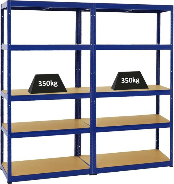 PROREGAL Schwerlastregal Slim Elephant Set aus 2 Stück, Blau, 5 Ebenen, H x B x T: 180 x 90 x 45 cm - Bild 1
