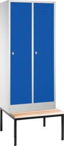 C+P Umkleidespind Classic mit Sitzbank, 2 Abteile, Front Enzianblau, Korpus Lichtgrau, H x B x T: 209 x 81 x 50/81,5 cm - Bild 1