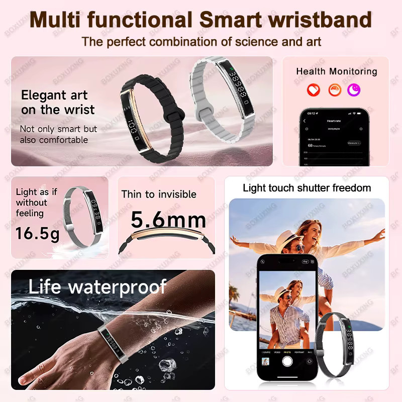BOXUXING Smart-Armband Silber mit Herzfrequenz- und Schlafüberwachung, IP68 Wasserdicht, Unisex Fitness Tracker - Bild 2
