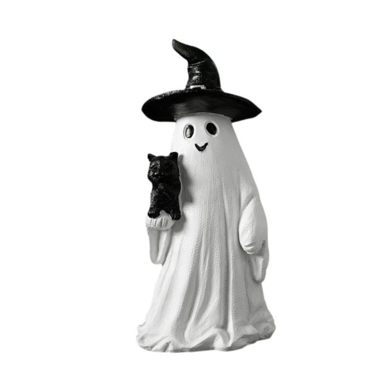 Kesoto Halloween Tischdekoration aus Kunstharz mit Geistern und schwarzen Katzen in Schwarz und Weiß - Bild 2