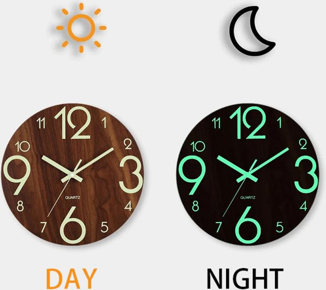 Digitale Wanduhr in Schwarz mit Nachtlicht, Rahmenloses Design aus Holz, Durchmesser: 30,48 cm - Bild 1