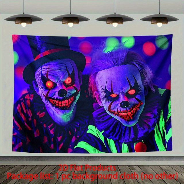 VIKAMA Gruseliger Clown-Wandteppich aus Jacquard-Stoff in Lila und Grün für deine Halloween-Dekoration - Bild 1