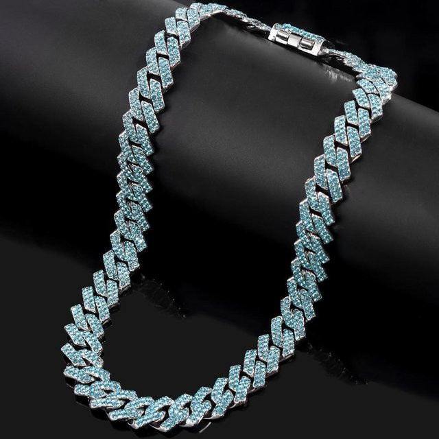 Wucifang Jewelry Halskette, Rhombus Prong Cuban Link, Schwarz, Zinklegierung, Kristall, Unisex - Bild 1