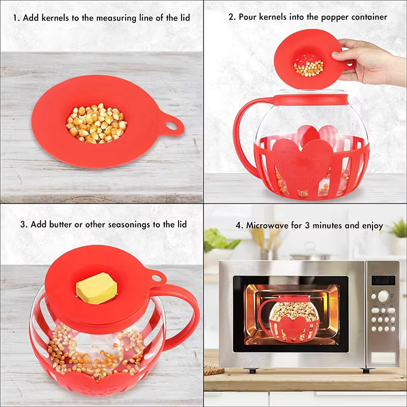 LMETJMA Glas-Mikrowellen-Popcornbereiter mit Silikondeckel, 2,25 QT, temperaturbeständig und spülmaschinenfest - Bild 3