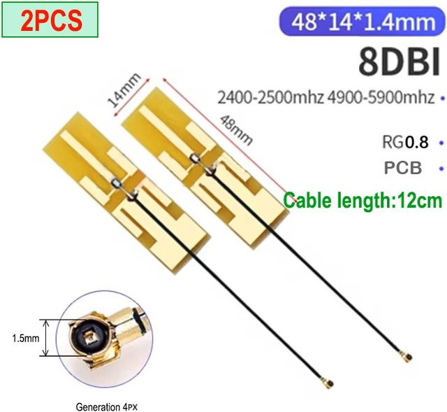 EOTH 2 Stück Dual-Band FPC Soft-Antenne für WiFi 5,8 GHz und 2,4 GHz sowie Bluetooth zur Verwendung in Smart Home PCB-Anwendungen - Bild 1