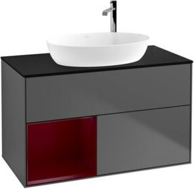 V&B Finion Waschtischunterschrank mit Wandbeleuchtung in Anthrazit, B/T/H: 100 x 50,1 x 50,1 cm - Bild 1
