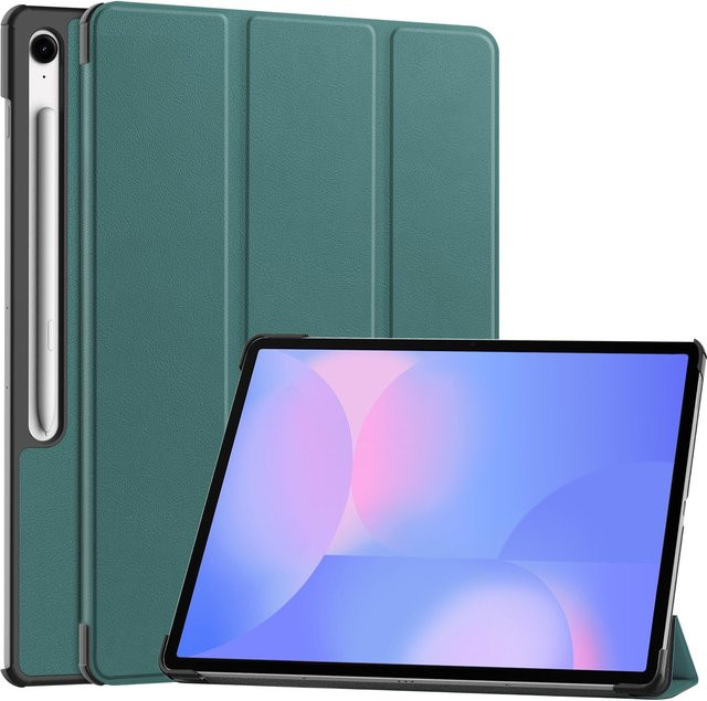 Samsung Galaxy Tab S10 FE Plus Hülle mit magnetischer Tri-Fold Ständerabdeckung aus PU-Leder in Dunkelgrün - Bild 1