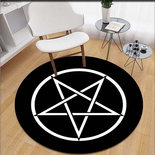 VIKAMA Runder Teppich in Schwarz mit fünfzackigem Stern-Design, rutschfest, Durchmesser: 60 cm - Bild 1
