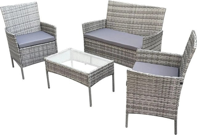 SVITA BROOKLYN Gartenlounge 4-tlg. Gartenmöbel Set Sitzgruppe aus Polyrattan in Grau - Bild 1