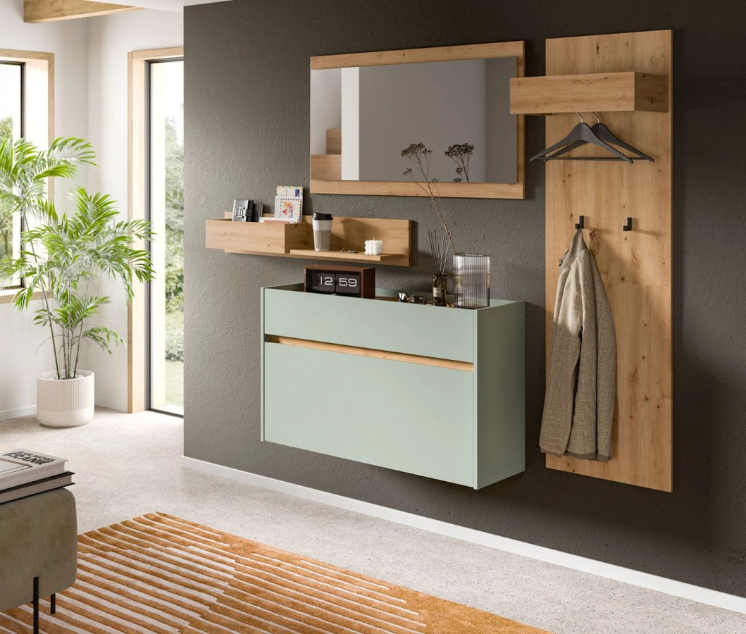 3-tlg. Garderobe Set Borga von Inn.Furn in Salbei und Eiche, modern, B: 140 cm, H: 197 cm, T: 32 cm - Bild 2