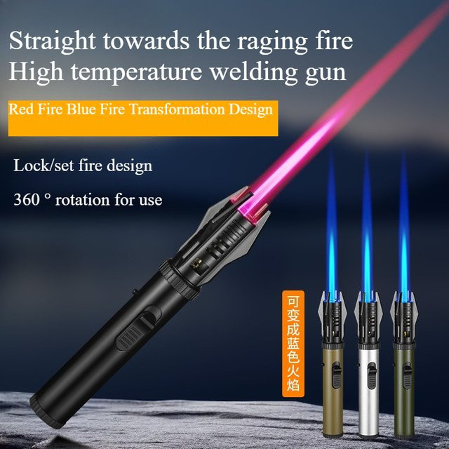 Hochtemperatur-Sprühpistole aus Metall mit 1800 Grad Flamme, winddichtes Butan-Gasfeuerzeug in Blau und Silber für Outdoor und Schweißarbeiten - Bild 1