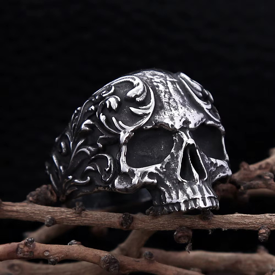 owlucky Ring Edelstahl, Schädel, Vintage, Silber, Unisex - Bild 2
