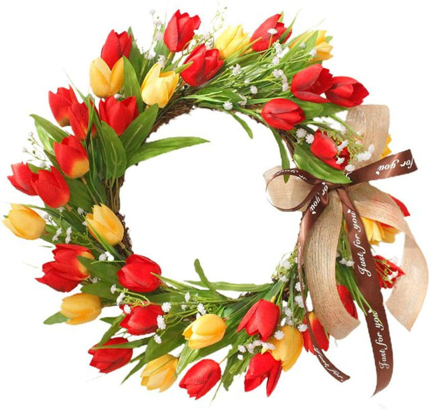 Bunte künstliche Tulpen-Girlande mit Sternen als hängende Wanddekoration für Frühling und Sommer, mehrfarbig - Bild 1