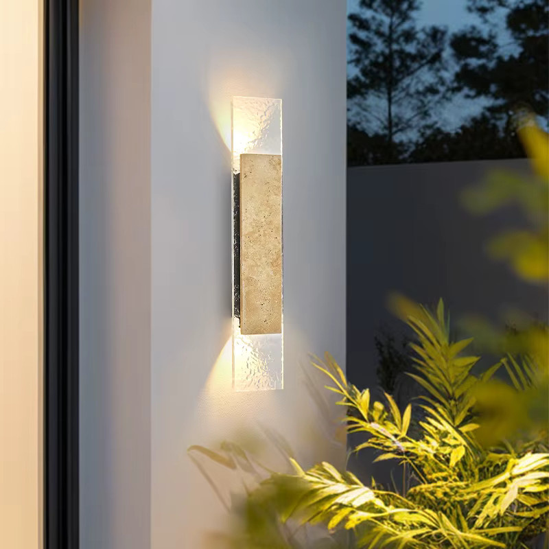 Wasserdichte LED Außenwandleuchte in Naturstein-Optik, Beige, 18W Up-Down Wandlampe für Garten und Veranda - Bild 2