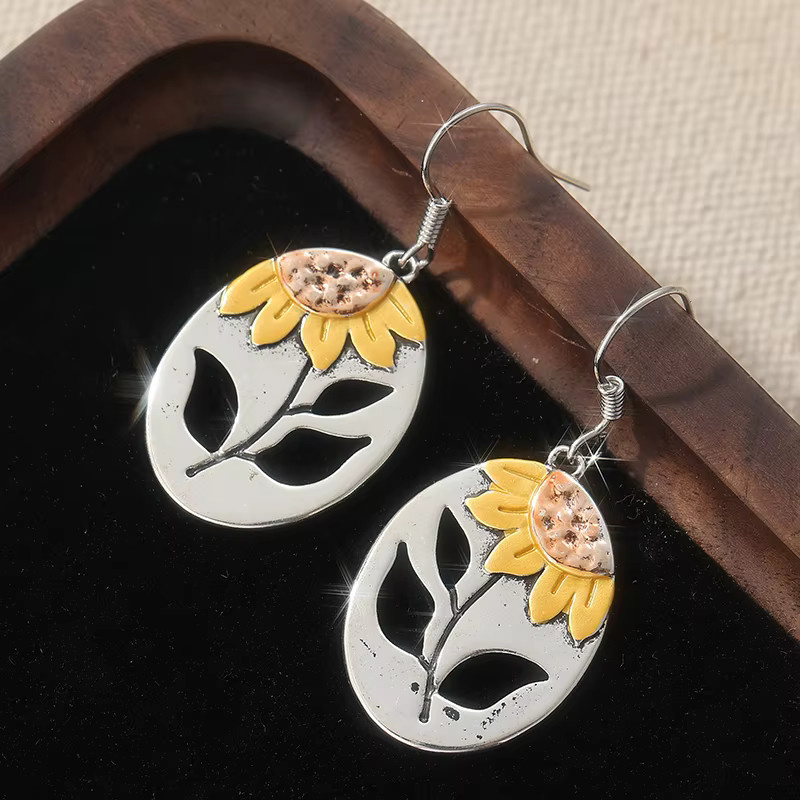 YoYo Hohlohrringe Sonnenblumen, Bicolor, Vintage, Damen - Bild 2