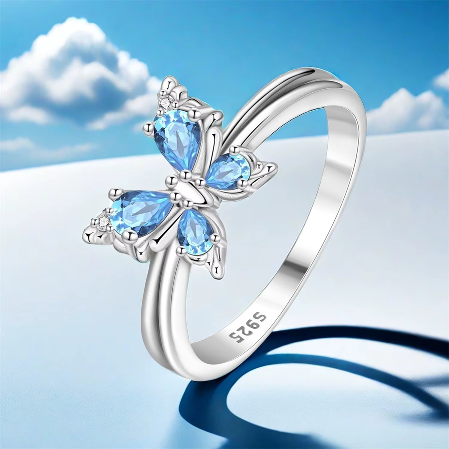 PANPOKI Ring, 925 Silber, Blau, Schmetterling, Damen - Bild 2