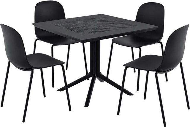 DELUKE Gartenmöbel-Set MARA mit Tisch und 4 Stühlen aus Metall in Schwarz, B/T/H: 186 x 182 x 85 cm - Bild 1