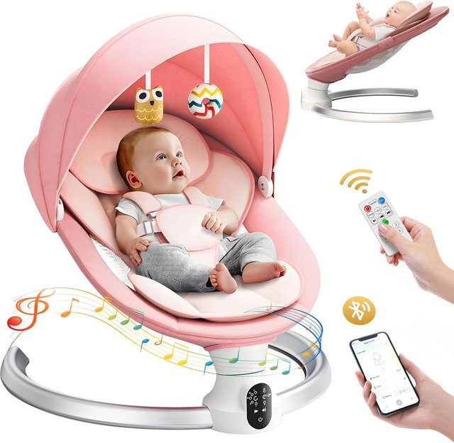 Elektrische Babyschaukel von Rbefeuly in Rosa mit Fernbedienung, 5 Schaukelgeschwindigkeiten, 10 Musikrichtungen, Bluetooth und 3 Timern - Bild 1