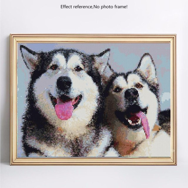 FIYO Diamant-Malerei Hund Motiv als Rundes Bild mit Strasssteinen in Grau und Multicolour, Breite: 30 cm - Bild 1